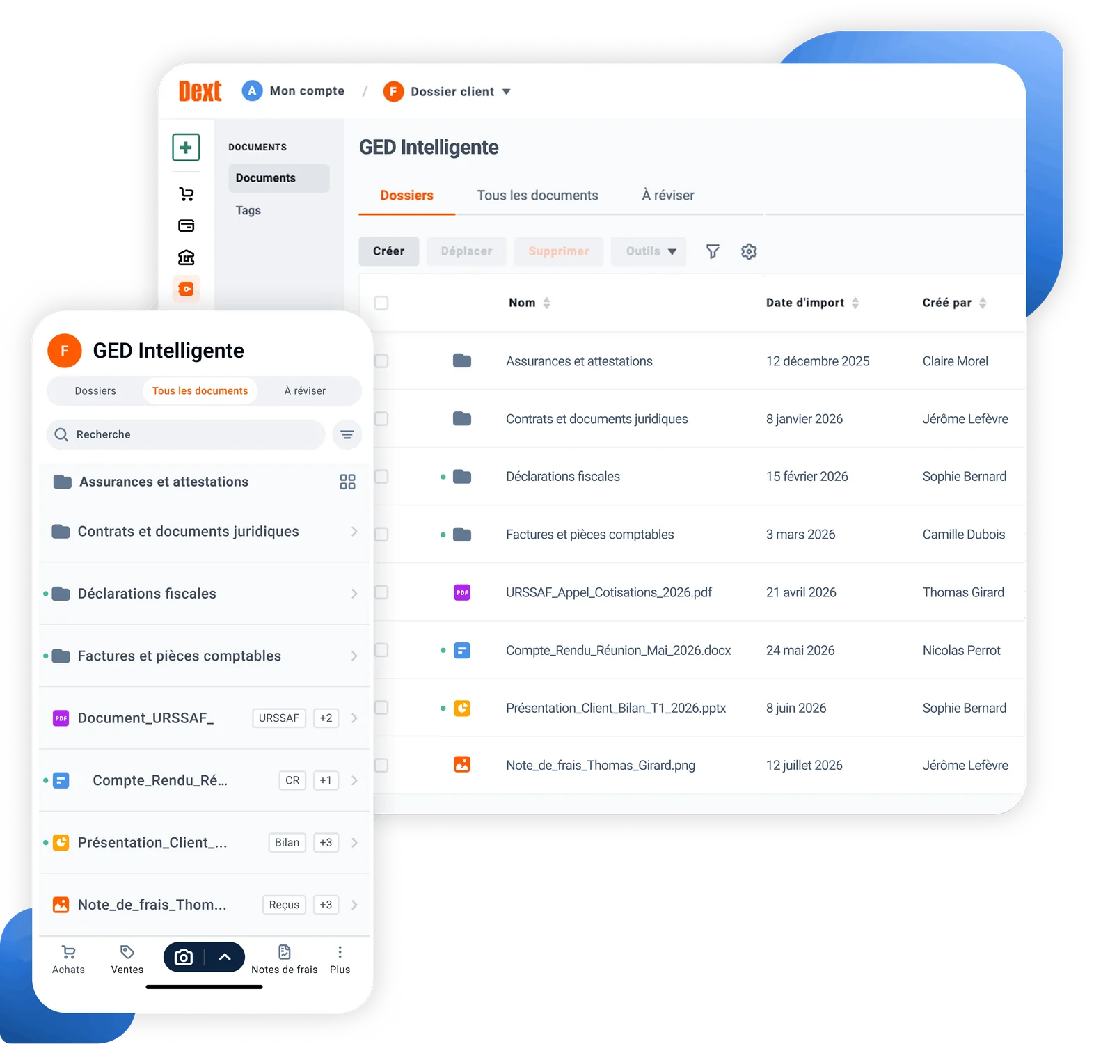 Interface utilisateur du logiciel GED intelligent Dext