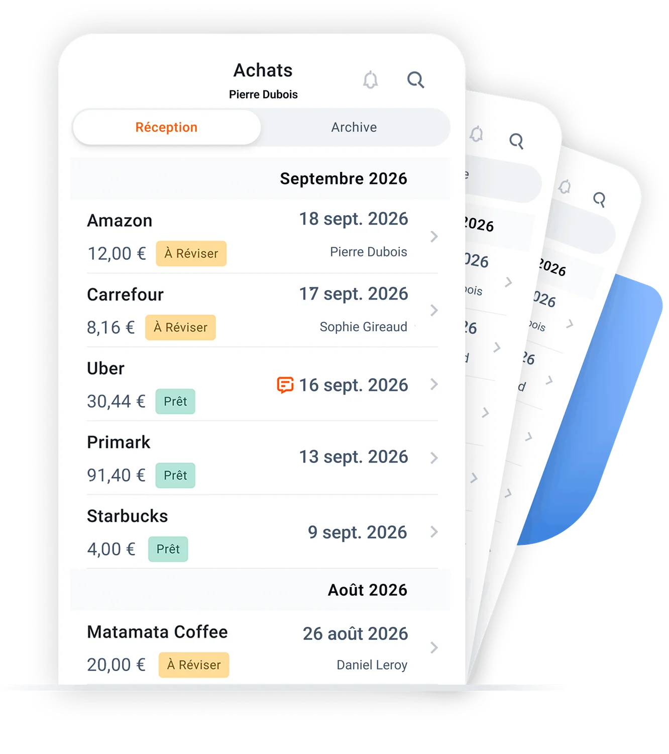 Interface utilisateur de l'application comptable Dext