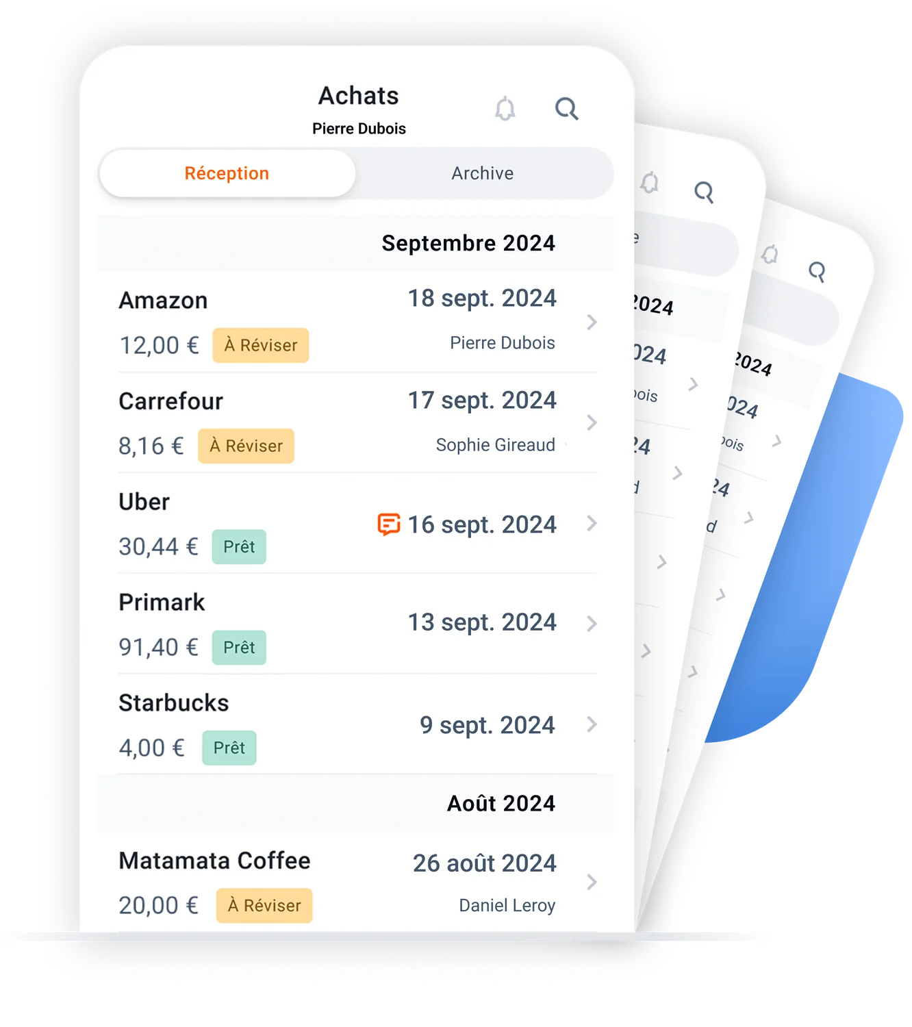 Interface utilisateur de l'application comptable Dext