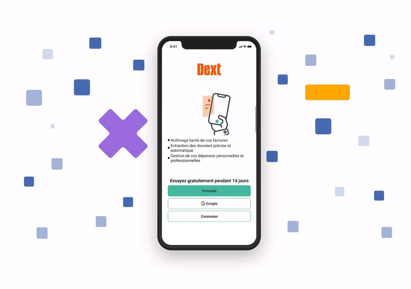 Illustration de l’application mobile Dext pour le scan de facture d'achat ou de vente
