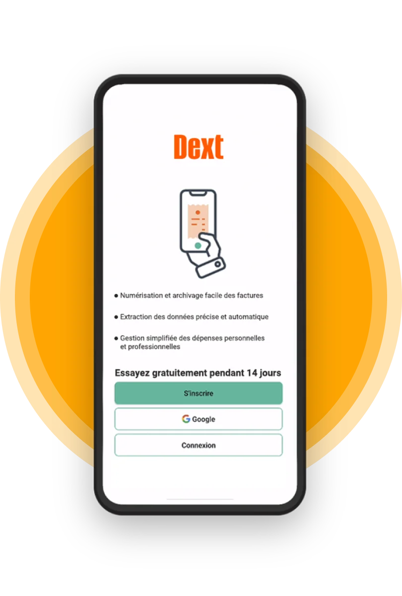 Illustration de l’application mobile Dext pour le scan de factures, reçus et relevés bancaires